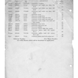 Indian RS881 UNK Generator Group Order Sheet [881] Manual