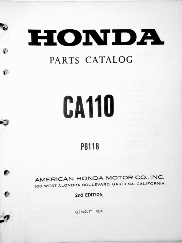1960-1968 Honda RS838 CA110 Parts Catalog [838] Manual