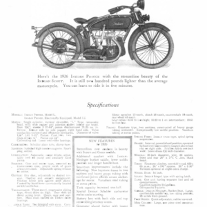 1926 Indian RS416 Clippings from Indian Sales Catalog with some bike specifications A1b [416] Manual