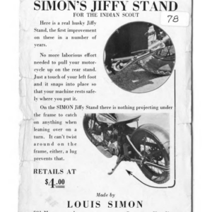 1930 Indian RS455 Simons Jiffy Stand for the Indian Scout A1b [455] Manual