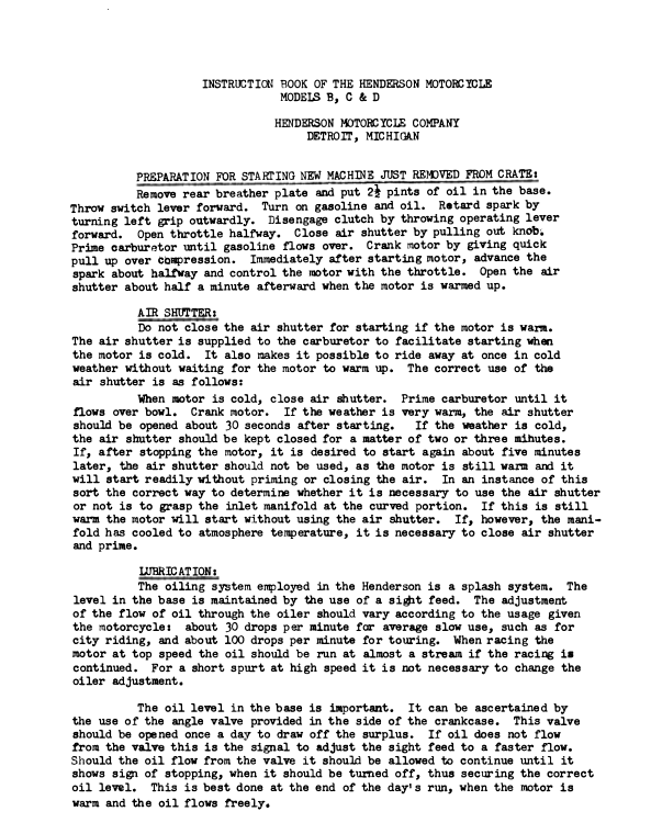 1915 Henderson RS161 Instruction book of the Henderson Motorcycle Models B, C, and D upload [161] Manual