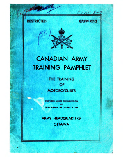 1952 Canadian RS19 Army Canadian Army Training Pamphlet The Training of Motorcyclists [19] Manual