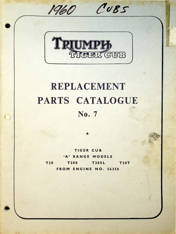 1960 Triumph RS679 Triumph Tiger Cub Replacement Parts Catalog No7 [679] Manual