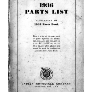 1935-1936 Indian RS488 Indian Parts List Supplement to Parts Book Indian Motocycle Models 236, 336, 436, 536, 636, SC 18 19, VC 14, DT 20 21 22 23 24, over Model [488] Manual