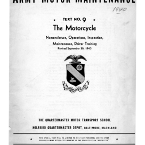 1940 Indian RS514 Army Motor Maintenance Text No 9 The Motorcycle A1b [514] Manual