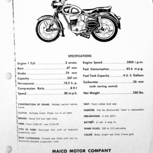 Maico RS805 196x supersport 250cc spec sheet [805] Manual