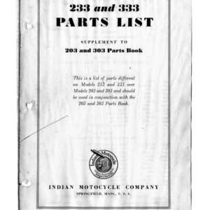 1932 Indian RS472 233 and 333 Parts List Supplement to 203 and 303 Indian Parts List A1b [472] Manual
