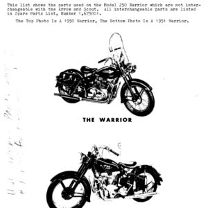 1951 Indian RS576 Warrior Model 250 Non Interchangeable Parts List Part # 1,675005 A1b [576] Manual