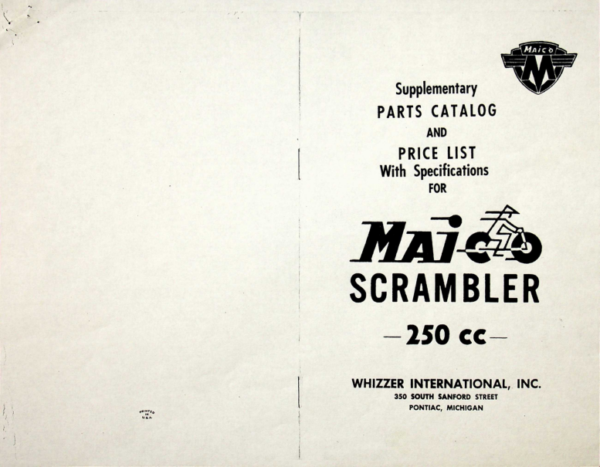 1956 Maico RS806 scrambler 250 supplementary parts catalog [806] Manual