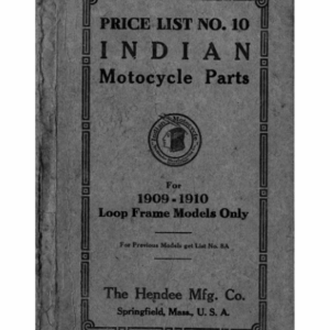 1909-1910 Indian RS336 Price List No 10, Indian Motocycle Parts, for Loop Frame Models Only A1b [336] Manual