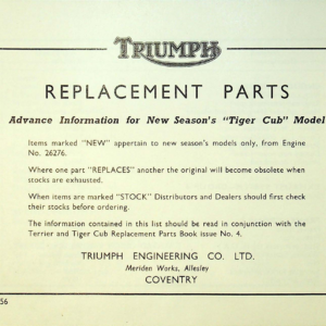 1957 Triumph RS678 Triumph Replacement Parts Advance Information [678] Manual