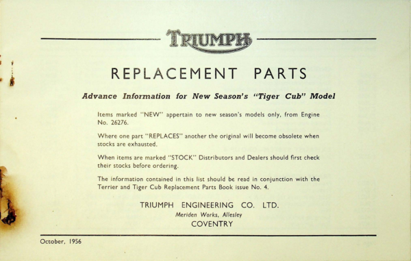 1957 Triumph RS678 Triumph Replacement Parts Advance Information [678] Manual