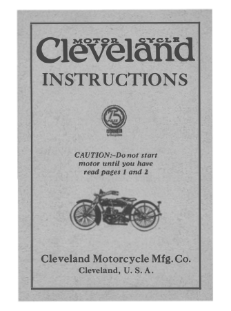 1920 Cleveland RS27 The Cleveland Motorcycle Instructions [27] Manual