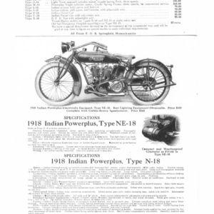 1918 Indian RS380 Clippings from Indian Sales Catalog with some bike specifications A1b [380] Manual