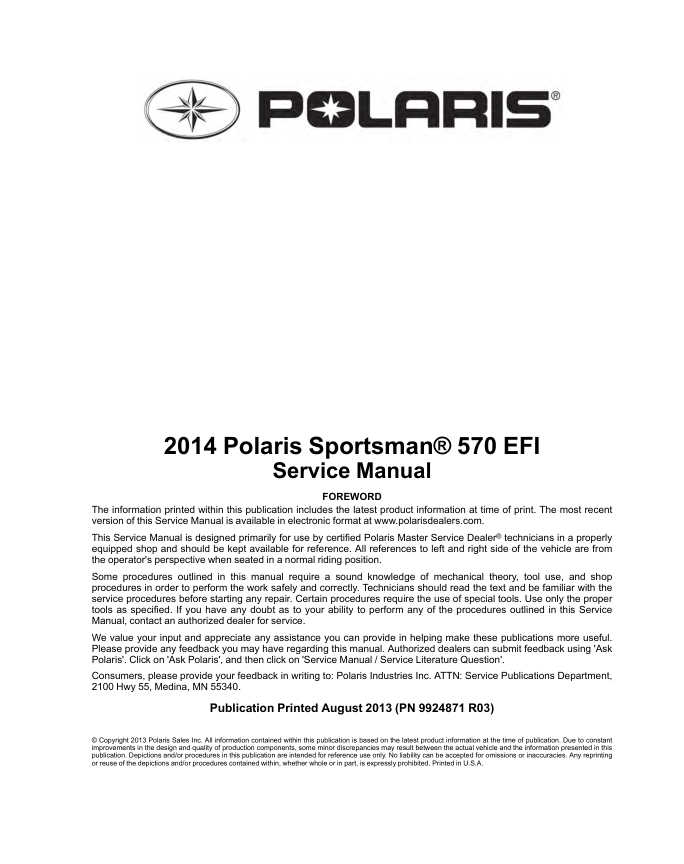 2014 Polaris 570 Sportsman Manual
