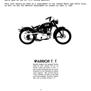 1951 Indian RS577 Warrior T T Model 251 Parts Supplement Part # 1,675006 A1b [577] Manual