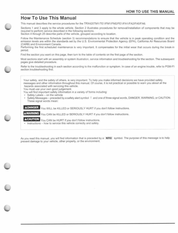 2014-2016 Honda TRX420 Rancher FA1 2 5 6 FE1 FM1 2 TE1 M1 Manual - Image 3