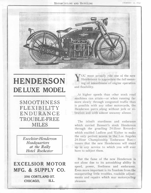 1922 Henderson RS172 Motorcycling and Bicycling ad Henderson DeLuxe Model upload [172] Manual
