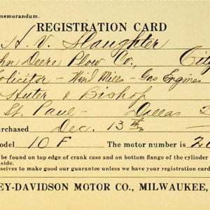 1913 H RS613 D Registration Card [613] Manual