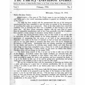 1916 H RS206 D The Harley Davidson Dealer, Vol 5 No 2, February 10, A1b [206] Manual