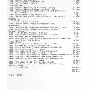 1930 Indian RS449 All Model Indians Modern List of Documents and Page Count A1b [449] Manual