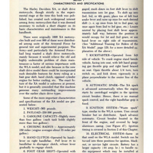 1943 H RS289 D Harley Davidson XA Motorcycle Shaft Drive Military Characteristics A1b [289] Manual