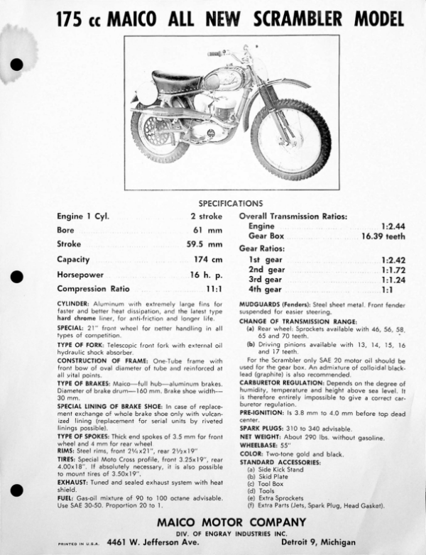 Maico RS803 196x scrambler 175cc spec sheet [803] Manual