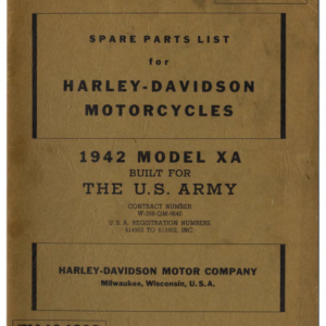 1942 H RS288 D Spare Parts List for Harley Davidson Model XA Built for the U S Army A1b [288] Manual