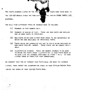 1949 Indian RS554 Changes in Spare Parts Lists Model 149 249 A1b [554] Manual