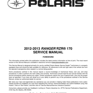 2012-2013 ranger rzr 170 Manual